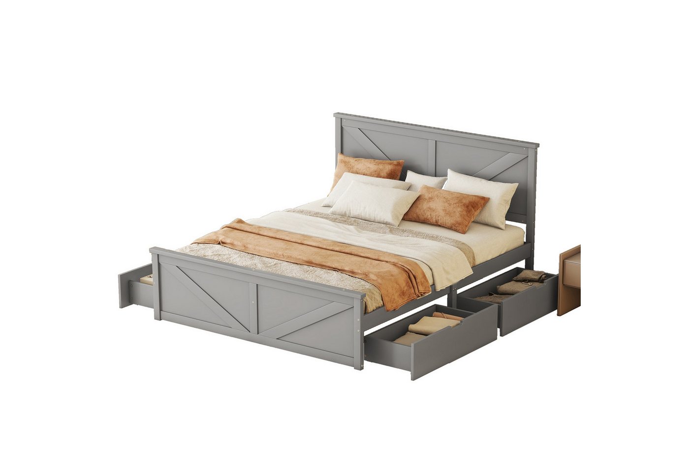 OKWISH Funktionsbett Holzbett Plattformbet Doppelbett Stauraumbett, Ohne Matratze von OKWISH