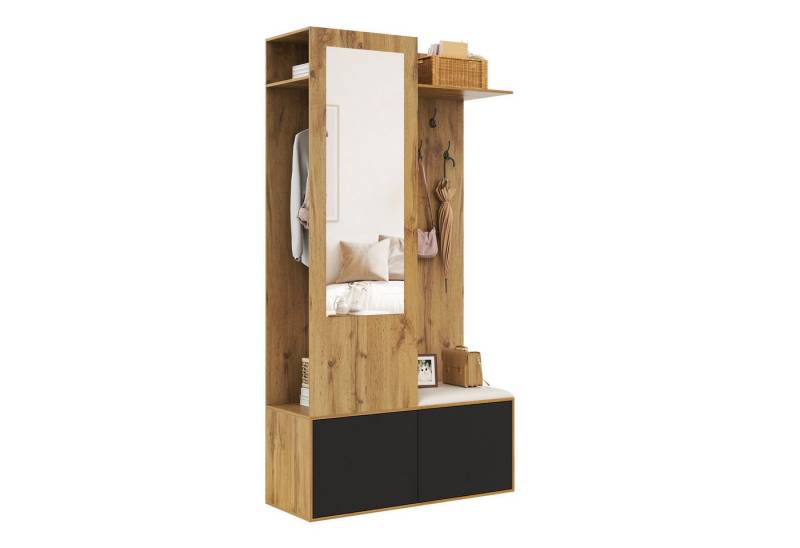 OKWISH Garderoben-Set Kleiderschrank-Set, (Garderobenbank, 1-St., MDF), 5 Kleiderhaken, 1 Spiegel, 1 Schuhschrank, 1 oberes Regal von OKWISH