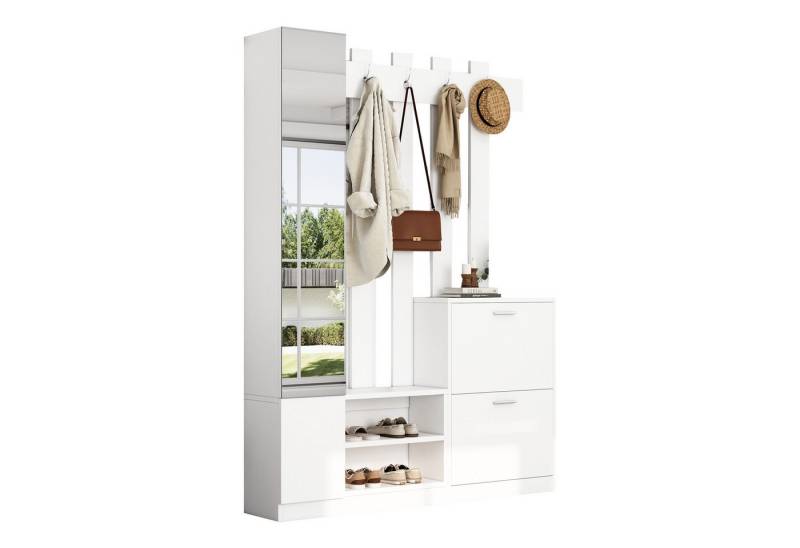 OKWISH Garderoben-Set 180cm hoch, mit Spiegel, (Flurschrank, Hängeschrankregal, 1-St., 2 unteren Klapptüren-Schuhschränken + 2 Aufbewahrungsschränke) von OKWISH