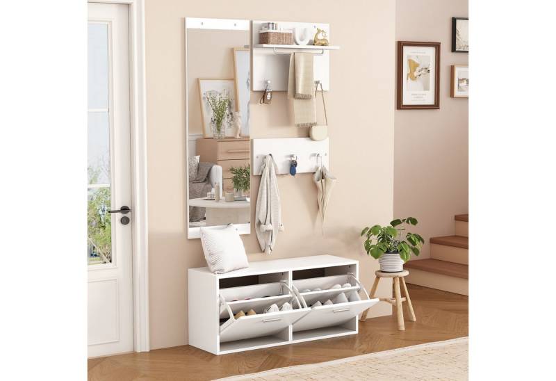 OKWISH Garderoben-Set Kleiderständer Set, (Eingangsschrank, Flurschrank, 1-St., 90*30*41.5cm, mit 6 Kleiderhaken), mit Spiegel, 2 Hutablage und Schuhschrank von OKWISH