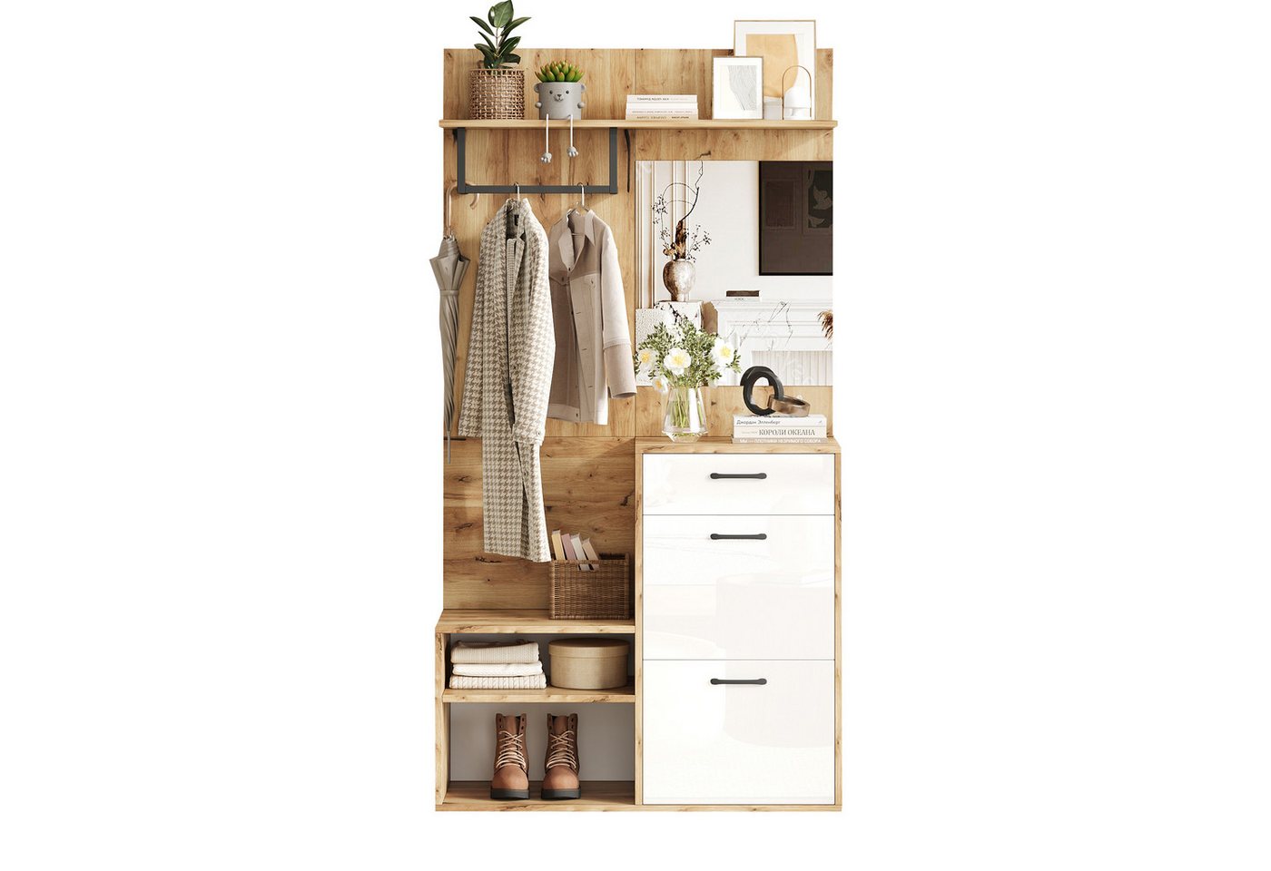 OKWISH Garderoben-Set Schuhschrank, Hängeschrankregal, (Kompaktgarderobe, Flurschrank, 1-St., 100*38.5*190cm), mit Spiegel von OKWISH