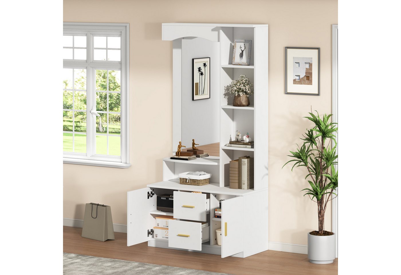 OKWISH Garderoben-Set mit Schuhschrank und Spiegel, (Packung, 1-St., mit Regal, 2 Schublade und 2 Schränke), MDF von OKWISH