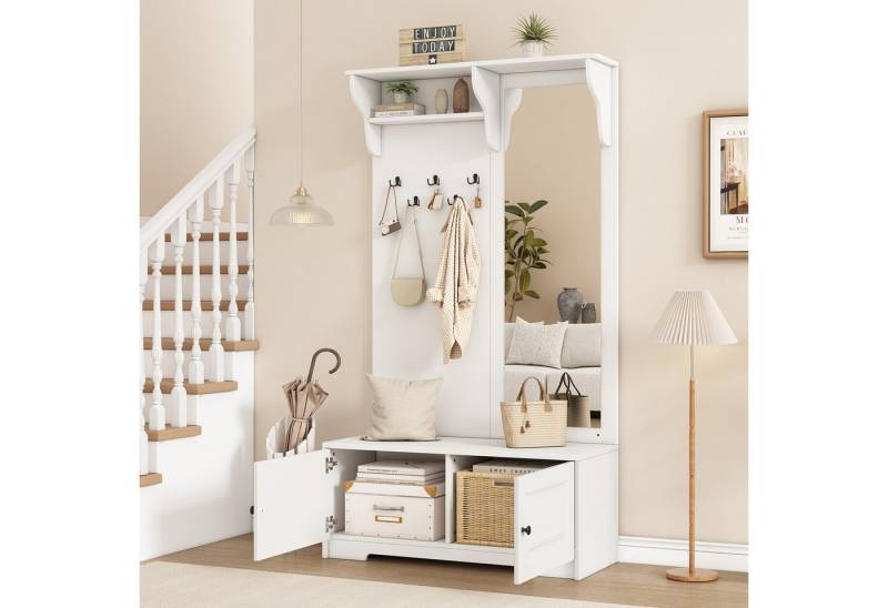 OKWISH Garderoben-Set mit Spiegel, Schuhschrank, (Flurschrank, Garderobenständer, 1-St., 5 Kleiderhaken, 2 Schränken und Regal), MDF von OKWISH