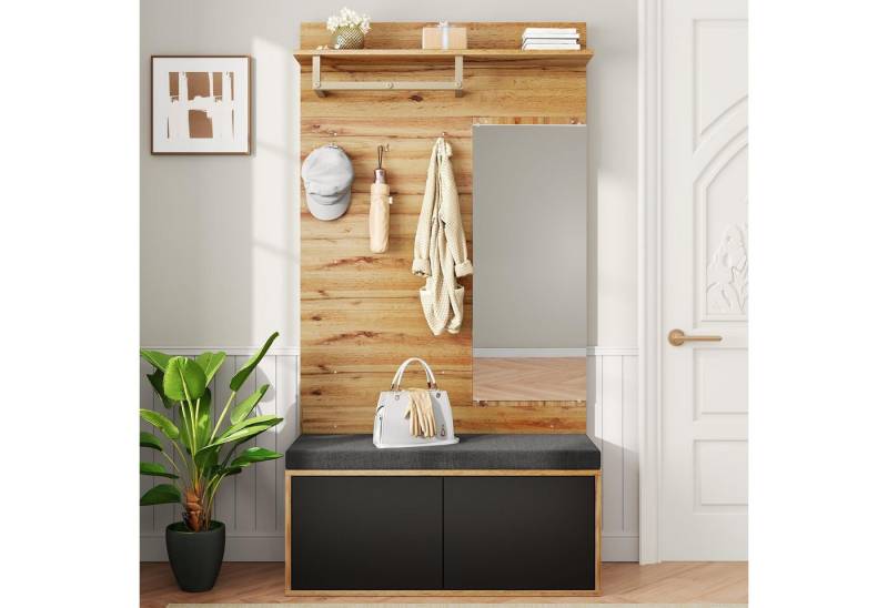 OKWISH Garderoben-Set mit Spiegel und Polsterkissen, (Flurschrank, Wohnwand, Dielengarderobenpaneele, 1-St., Haken, offene Ablagefäche), mit Soft-Close-Funktion von OKWISH