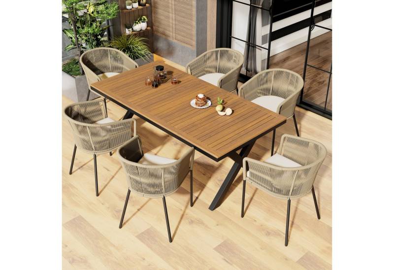 OKWISH Gartenlounge-Set Garten-Lounge-Set, (7-tlg., mit 6 Sessel und 1 Tisch, Fußpolstern,sechs Sitzkissen), aus Seil,abnehmbar und waschbar von OKWISH