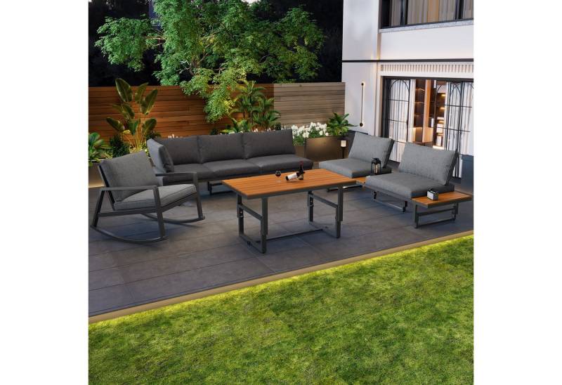 OKWISH Gartenlounge-Set Gartenmöbel-Set, (Sitzgruppe aus Akazienholz, 4-tlg., inklusive Sitzkissen und Kissen,verstellbarer Rückenlehne und Tisch) von OKWISH