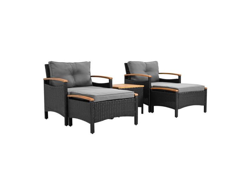 OKWISH Gartenlounge-Set Gartenmöbel-Set aus Rattan, (Garten-Lounge-Set, Gartenmöbel-Set, Balkonset, 5-tlg., 2 Stühle, 2 Hocker und 1 Tisch), mit Kissen, Akazienplatte von OKWISH