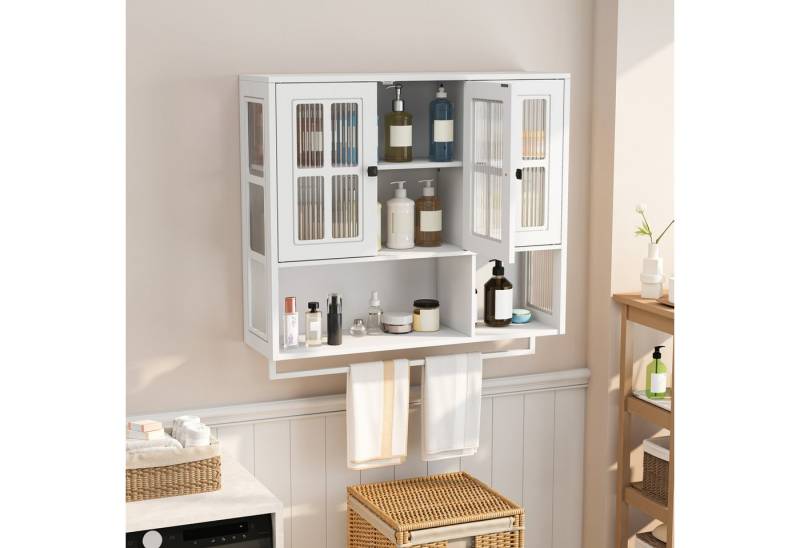 OKWISH Hängeschrank Wandhängeschrank, Glas-Wandregal (3-türiger Wandschrank mit Glastüren & Handtuchhalter, modernes Hängevitrine-Design aus MDF) von OKWISH