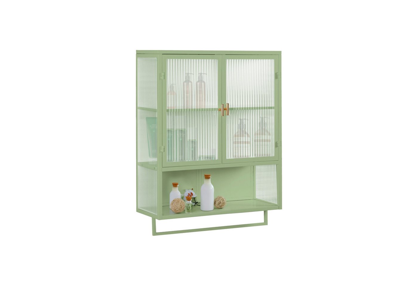 OKWISH Hängeschrank Wandmontierte 60CM Wandschrank mit Flügeltüren und Regal (Aktenschrank Stauraumschrank Hängevitrine, Zwei-Tier-Schranksystem mit Handtuchhalter, ideal für Badezimmer, Küche, Wohnzimmer) von OKWISH