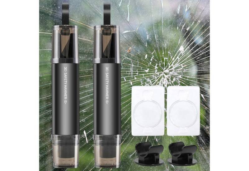 OKWISH Hammer Notfall-Glaszertrümmerer 2er Set Auto-Fensterbrecher Gurtschneider (Kompakter Nothelfer mit Wolframstahlkopf und Federmechanismus, 2-St., mit Sicherheitsgurt-Schneideklinge und transparenter Schutzabdeckung), Kompakt leicht und tragbar passt in Handschuhfach oder Tasche von OKWISH