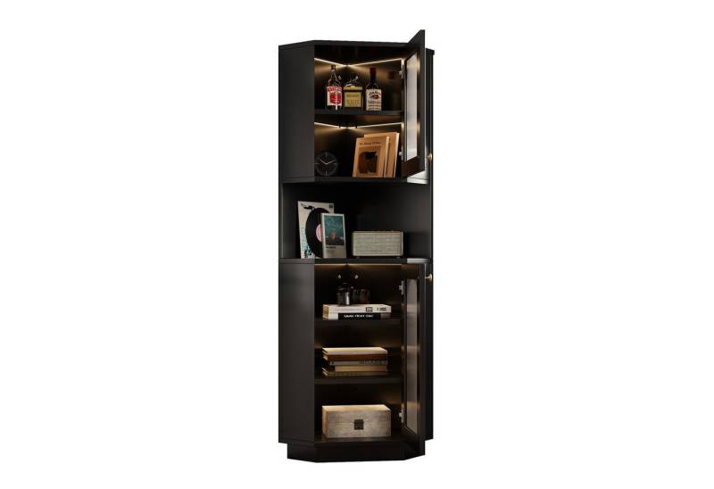OKWISH Highboard Badezimmer Eckschrank mit Lichtleiste (Badschrank, Badmöbel, Eckschrank, 1 St., mit zwei Ablagefächern, offenes Fach), mit verstellbaren Einlegeböden von OKWISH