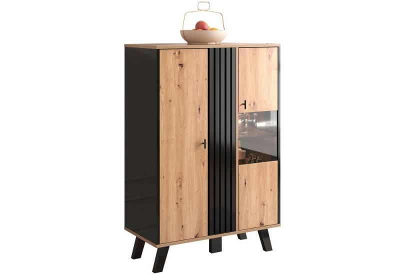OKWISH Highboard Sideboard, mit 8 Fächer inkl. LED, Vitrine mit Glastür von OKWISH