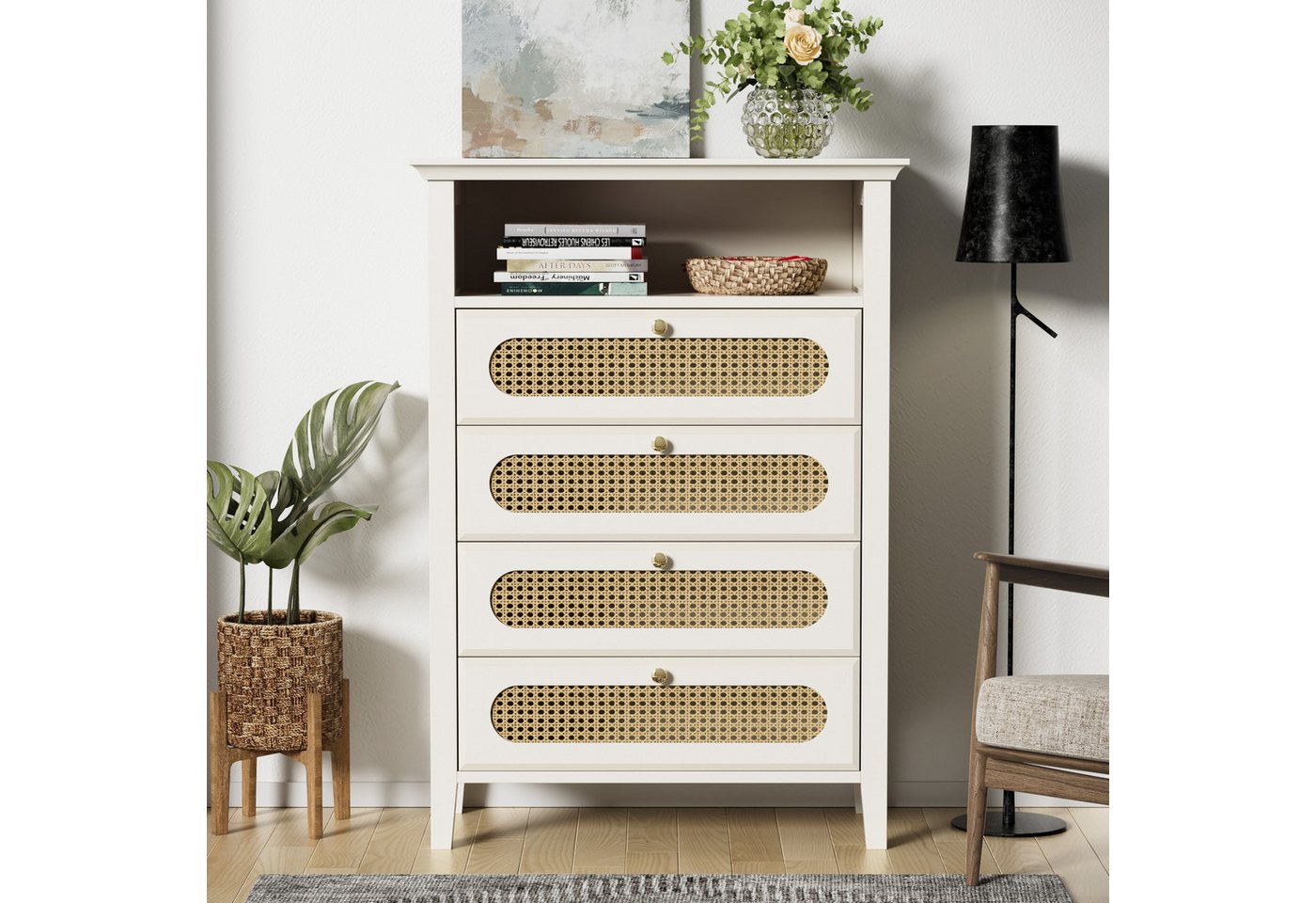 OKWISH Highboard Sideboard Kommode (mit 4 Schubladen), lackierte Oberfläche, 110*38*80cm von OKWISH