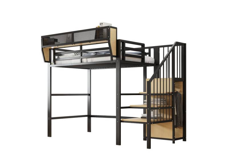 OKWISH Hochbett Jugendbett,Funktionsbett,Einzelbett,Kinderbett (mit sicherer Leiter & Stauraum 90x200 cm, robustes Etagenbett für Jugendliche & Erwachsene) ohne Matratze von OKWISH