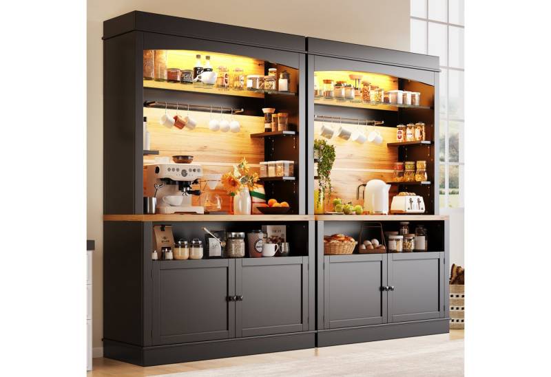 OKWISH Hochschrank Küchenbuffet,Kommode,Sideboard (mit LED-Beleuchtung, Kippschutz und vielseitigem Stauraum, 2-St., 107*43*184cm) von OKWISH