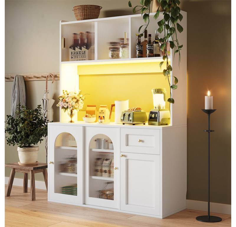 OKWISH Hochschrank Küchenschrank,Vitrinenschrank,Buffetschrank (Vielseitiger Küchenschrank mit LED-Beleuchtung, Verstellbaren Ablagen & Kippschutz – Modernes Sideboard., 1-St) mit Verstellbaren Ablagen,mit LED-Beleuchtung von OKWISH