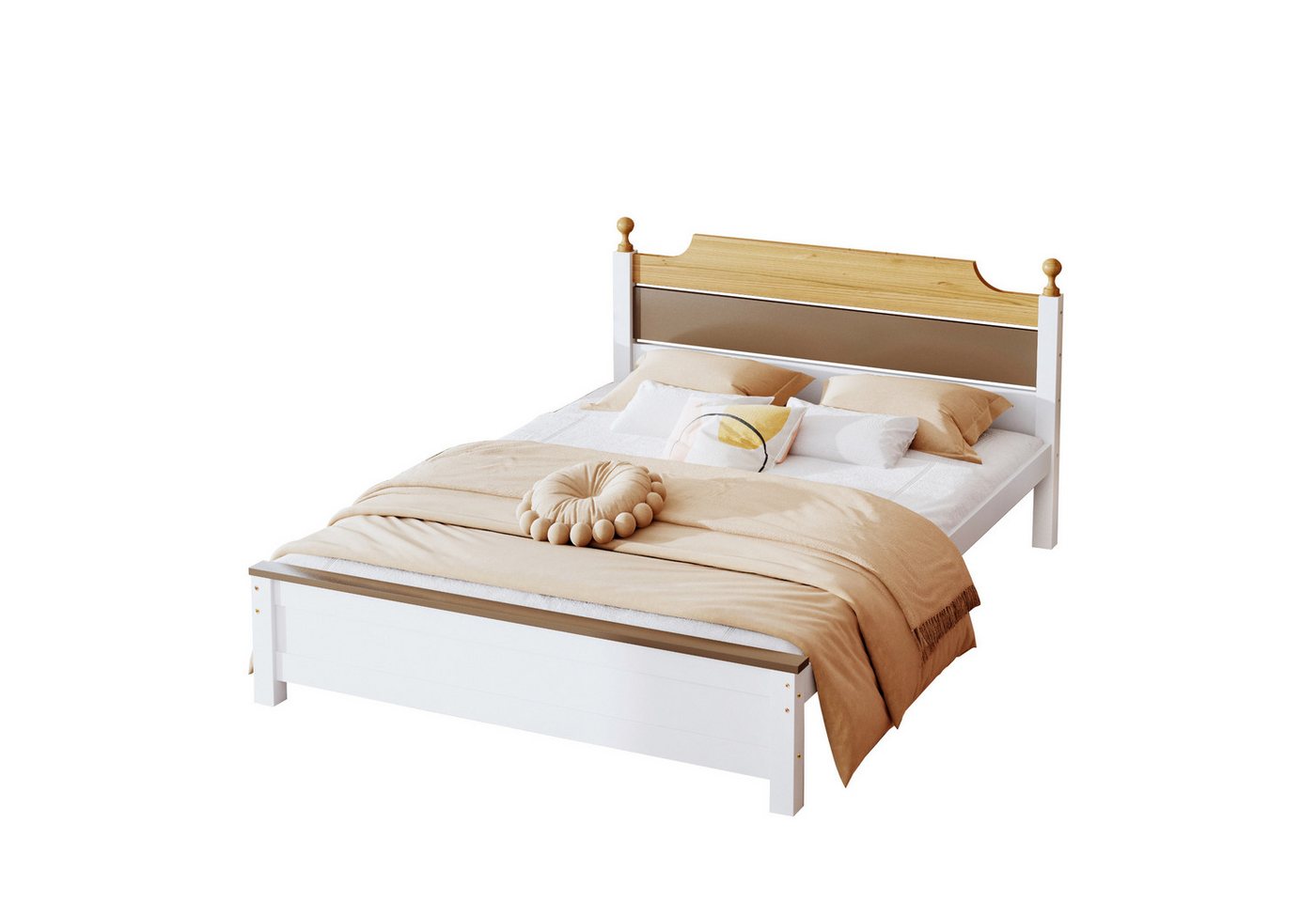 OKWISH Holzbett Einzelbett, Kiefernholzrahmen mit Mittelfuß, Erwachsenenbett (140x200 cm, Erwachsenenbett, mit Kopf- und Fußteil aus MDF), ohne Matratze von OKWISH