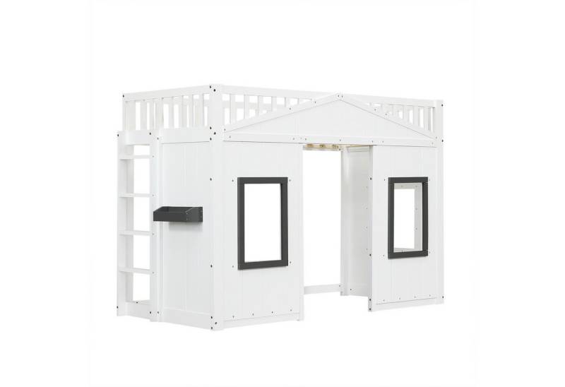 OKWISH Kinderbett Etagenbett Hausbett Jugendbett Holzbett (mit Treppe, Fenster & Fallschutz – Funktionsbett aus Kiefer & MDF, 90x200 cm, Flexibel gestaltbarer Stauraum, modernes Design für Jugendzimmer), ohne Matratze von OKWISH