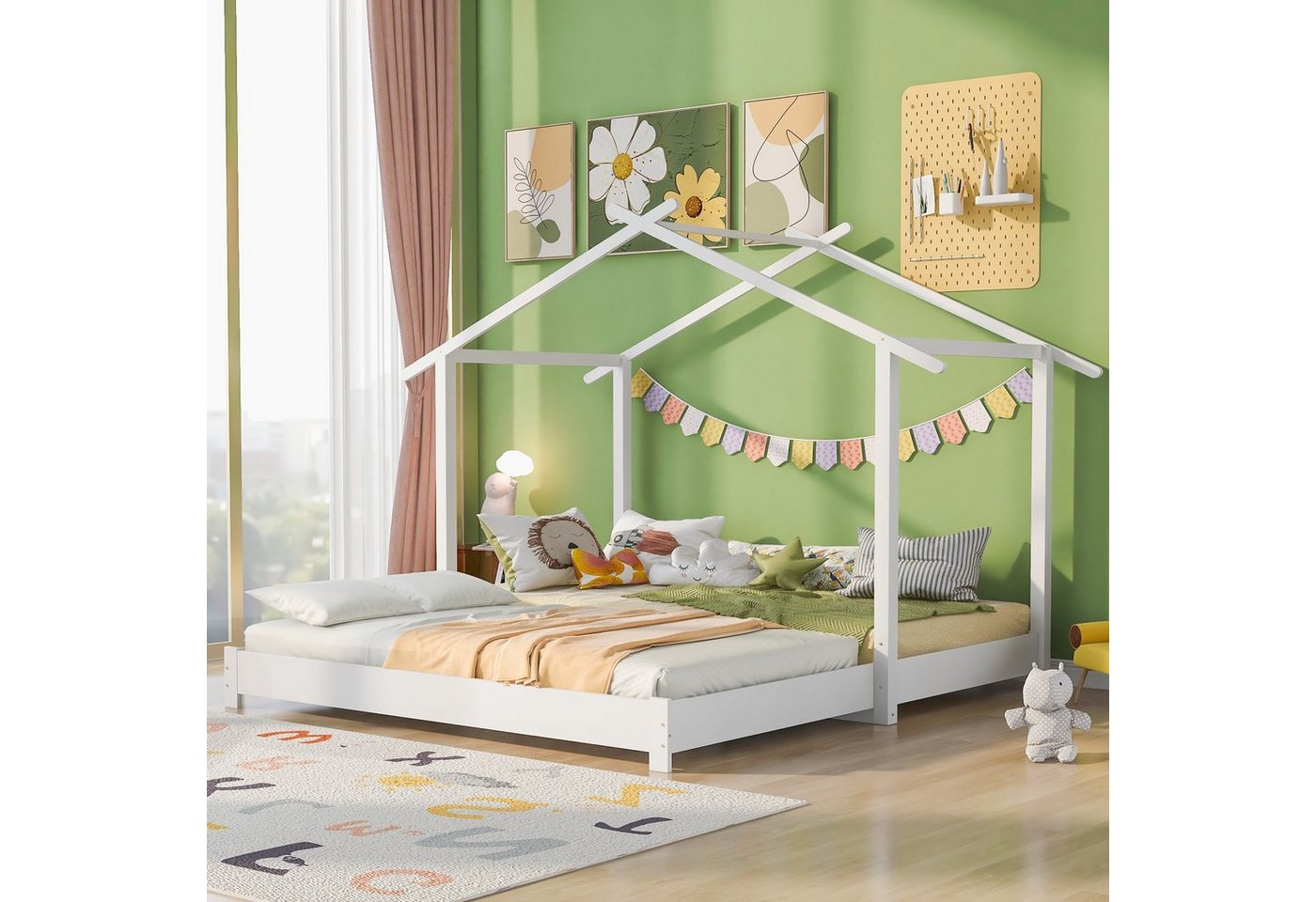OKWISH Kinderbett Hausbett für Jungen & Mädchen Massivholz (90 /180 x 190cm ohne Matratze), Bodenbett für Kinder, Einfach zu montieren von OKWISH