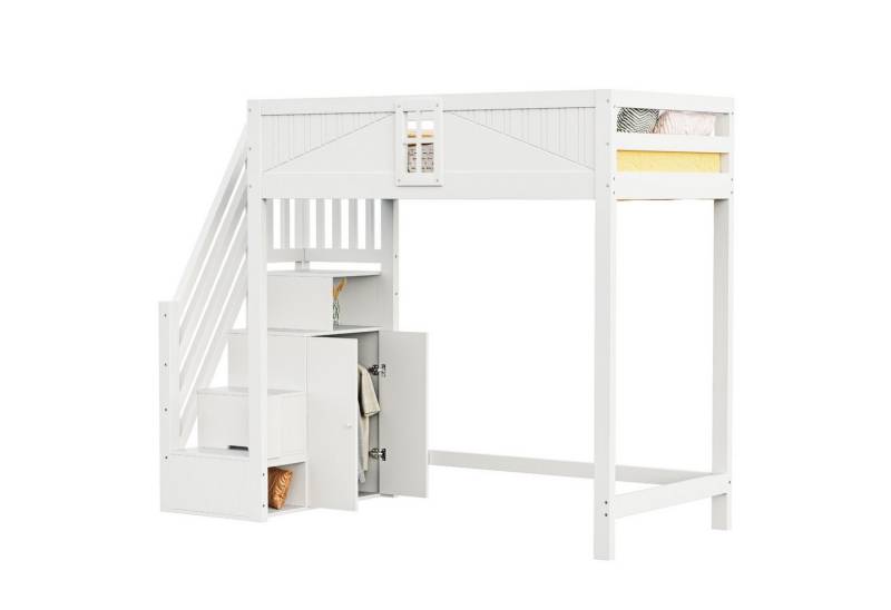 OKWISH Kinderbett Hochbett (mit Sicherheits-Tür und Fenster, Auswechselbarer Seitenleiter, Viel Stauraum, 90x200 cm), ohne Matratze von OKWISH