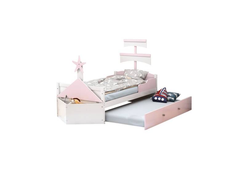 OKWISH Kinderbett Holz-Einzelbett in Segelbootform, Funktionsbett (mit Ausziehbarem Bett und Stauraum, 90 x 200 cm), ohne Matratze von OKWISH