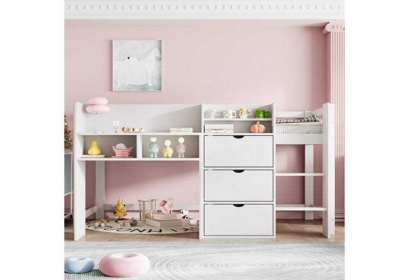 OKWISH Kinderbett Holzbett (mit integriertem Stauraum, Entertainment-Bereich & stabiler Leiter, 90x200 cm), ohne Matratze von OKWISH