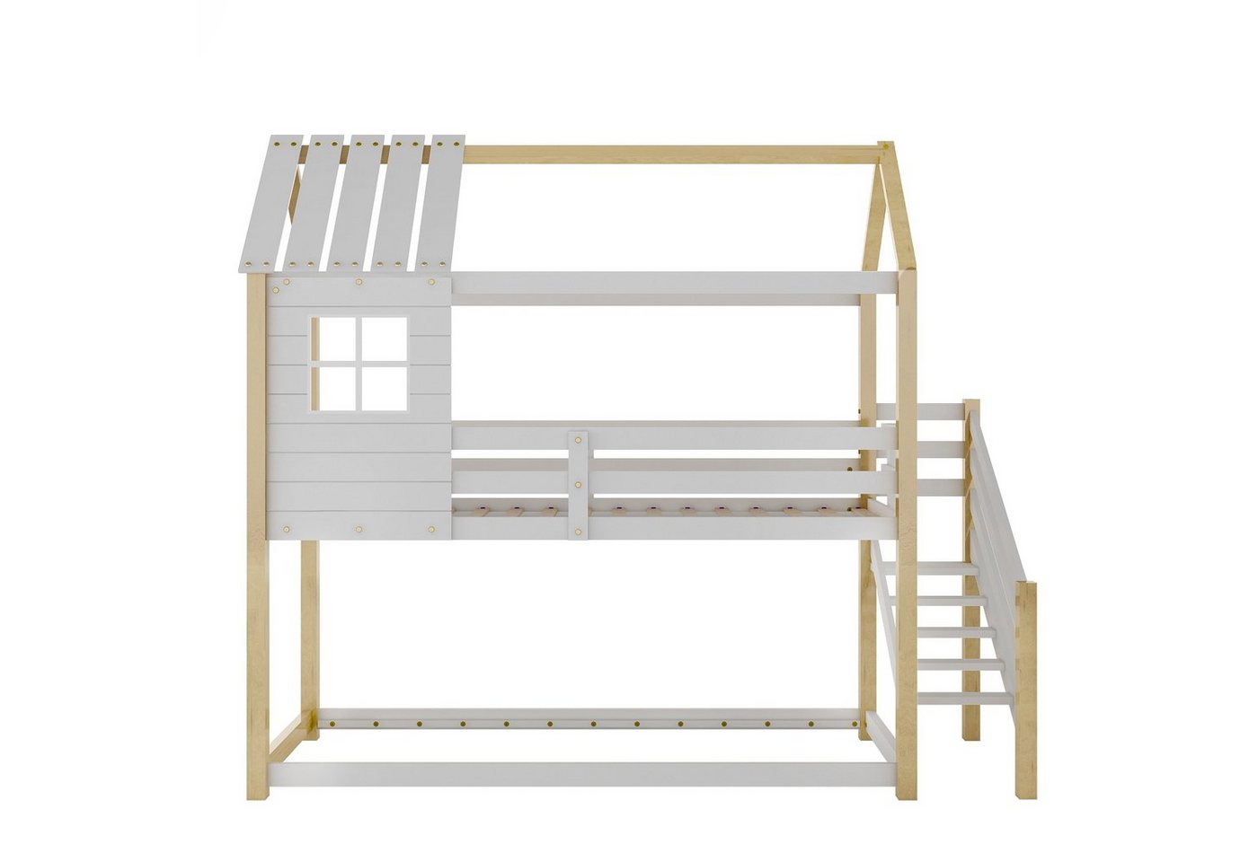 OKWISH Kinderbett Jugendbett, Hausbett, Rahmen aus Kiefer, weiß (200x90cm) von OKWISH