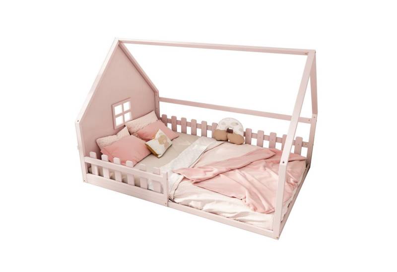 OKWISH Kinderbett Jugendbett,mit HausDesign (Kinderbett,aus Kiefernholz & MDF mit Haus-Geländer, 140 x 200 cm), ohne Matratze von OKWISH