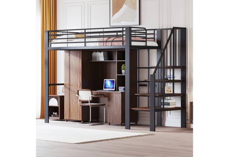 OKWISH Kinderbett Metallbett (mit stabiler Metallkonstruktion, geräumigem Stauraum & integrierter Treppe, 90x200 cm), ohne Matratze von OKWISH