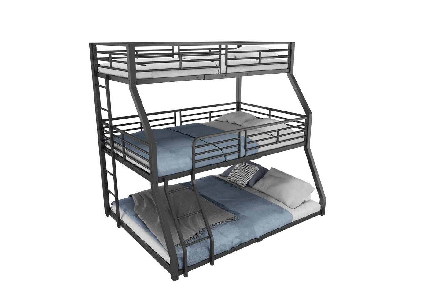 OKWISH Kinderbett Metallbettgestell,Jugendbett Etagenbett (Dreifach-Etagenbett Stahlrahmen, platzsparendes Design mit Leitern, Dreifach-Etagenbett 90x200 cm), ohne Matratze von OKWISH