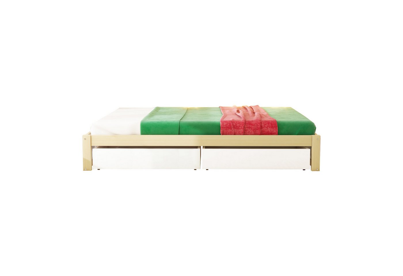 OKWISH Kinderbett Multifunktional Holzbett Jugendbett Funktionsbett Stauraumbett (mit Lattenrost & 2 Schubladen – modernes Kinderbett aus Kiefernholz, ideal als Jugendbett oder Gästebett mit praktischem Stauraum und robuster Konstruktion, 90x200 cm), Ohne Matratze von OKWISH