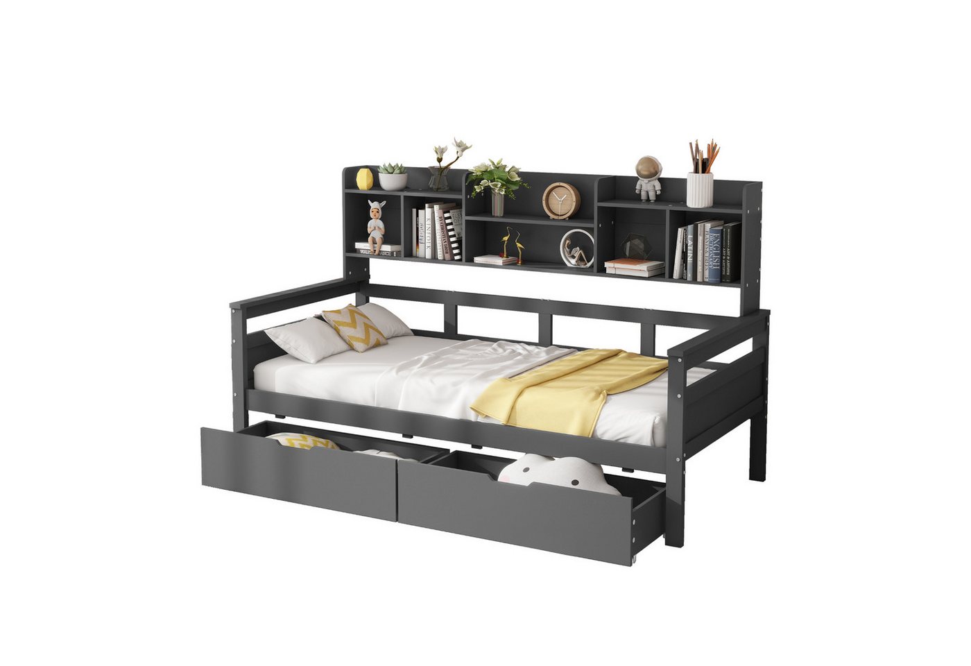 OKWISH Kinderbett Schlafsofa Einzelbett Holzbett, Schubladen und Regale (Lattenrost, Jugendbett, Einzelbett, Massivholzbett, 90 x 200 cm), ohne Matratze von OKWISH