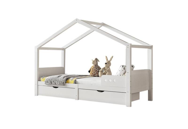 OKWISH Kinderbett Stauraumbett Holzbett Einzelbett (mit Doppelschublade, Absturzsicherung Kinderbett Stabiler Lattenrost, Kiefer Umweltzertifikat Kinderbett 90 x 200 cm), ohne Matratze von OKWISH