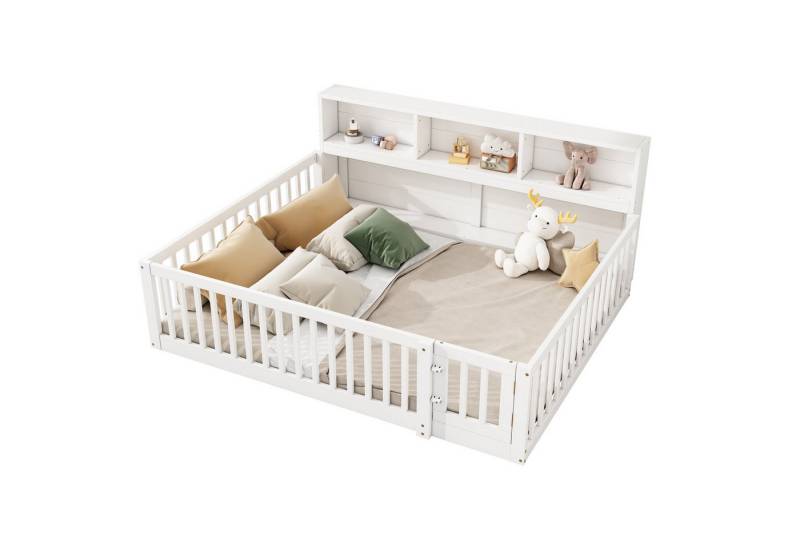 OKWISH Kinderbett Stauraumbett Holzbett Jugendbett Doppelbett Gästebett Einzelbett (Vielseitiges Schlafsofa mit Lattenrost, Staufächern und Sicherheitsgeländer für Kinderzimmer und Wohnzimmer, 140x200 cm), Ohne Matratze von OKWISH