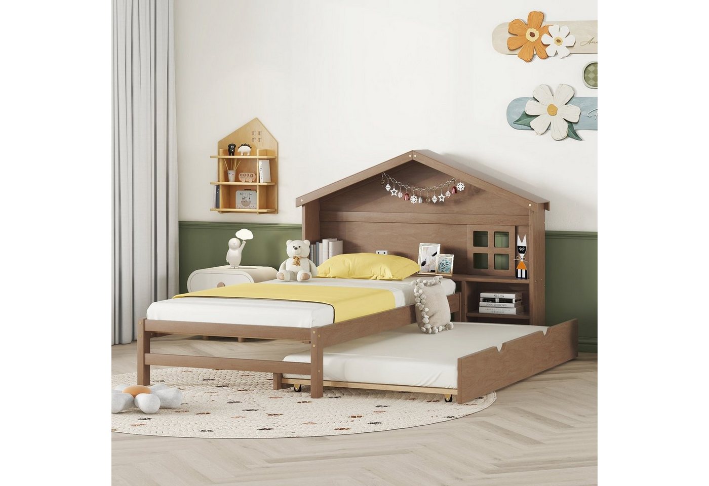 OKWISH Kinderbett hausförmiges, flaches Bett, kleine Fensterdekoration, Lagerregal (90*200cm), ohne Matratze von OKWISH