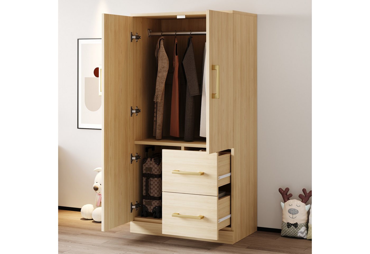 OKWISH Kinderkleiderschrank Schrank (mit Doppeltüren, Schubladen & Stauraum, 70 x 40 x 135 cm) von OKWISH