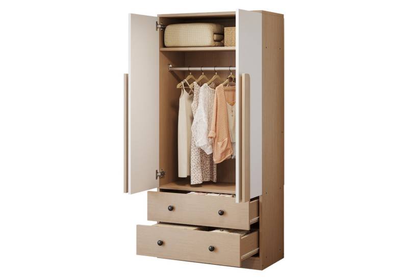 OKWISH Kleiderschrank Doppeltüren-Design,Schrank mit Schubladen und Ablagefächern (Kleiderschrank 70x40x170 cm mit Doppeltüren, 2 Schubladen & Ablagefächern., 70x40x170 cm) von OKWISH