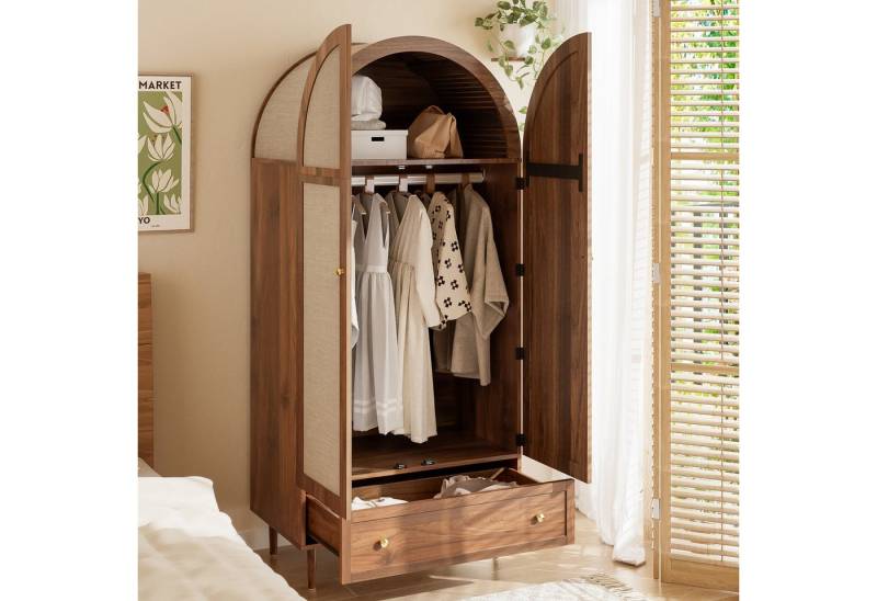 OKWISH Kleiderschrank stabile Holzfüße (Garderoben-Set, 1-St., Walnussoptik) Stofftüren, Schublade von OKWISH