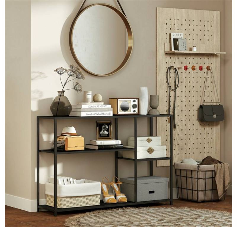 OKWISH Konsolentisch Beistelltisch mit Stahlrahmen (Industrieller Konsolentisch mit 4 Ablagen-Statement, asymmetrisches Design & Anti-Kipp-Funktion, 1-St., 110B x 30T x 75H cm) von OKWISH