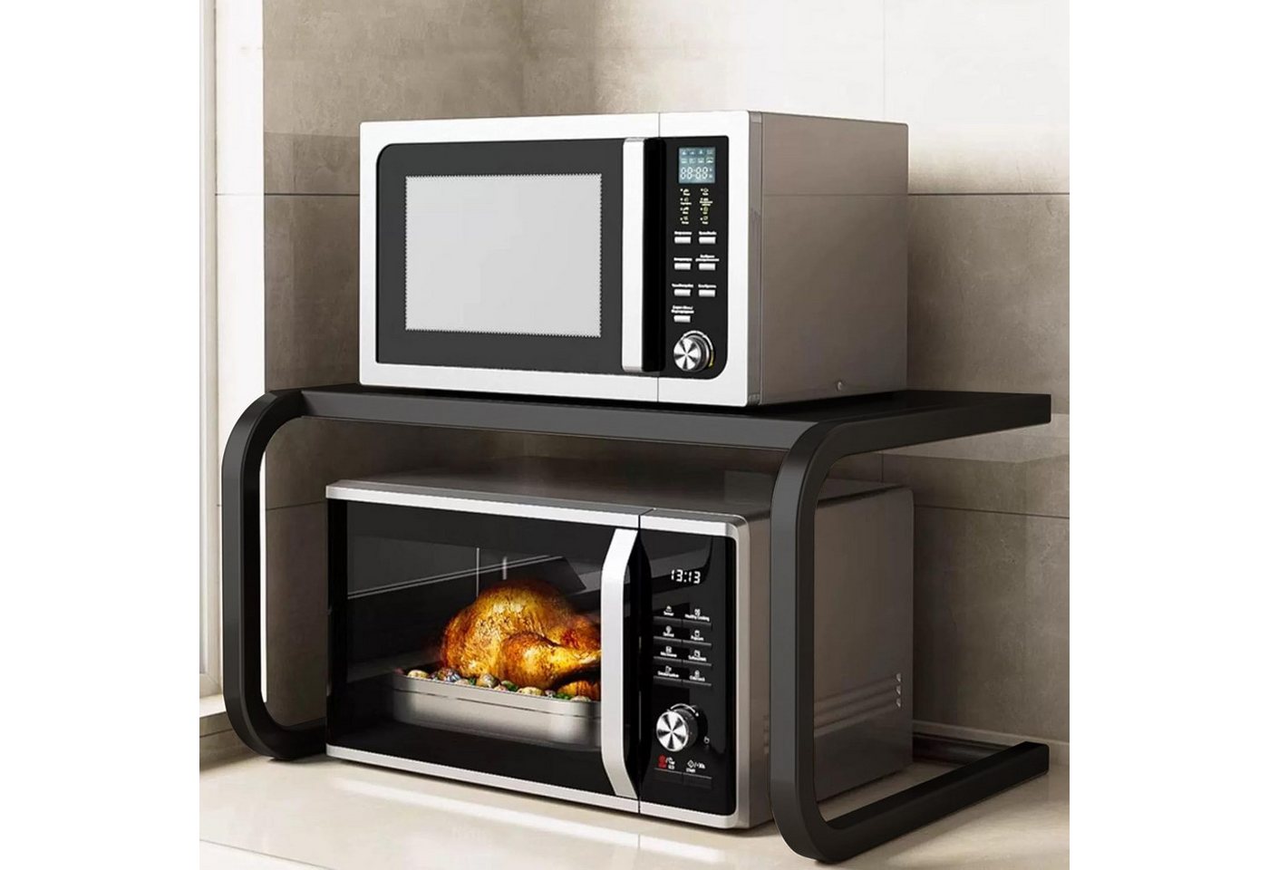 OKWISH Küchenregal 2 stöckig Mikrowellenregal Küchen Standregal, 59×35×35 cm stabiles Metallregal bis 50 kg Tragkraft 1-tlg., für Mini Backofen Kaffeemaschine Gewürze Utensilien usw. von OKWISH