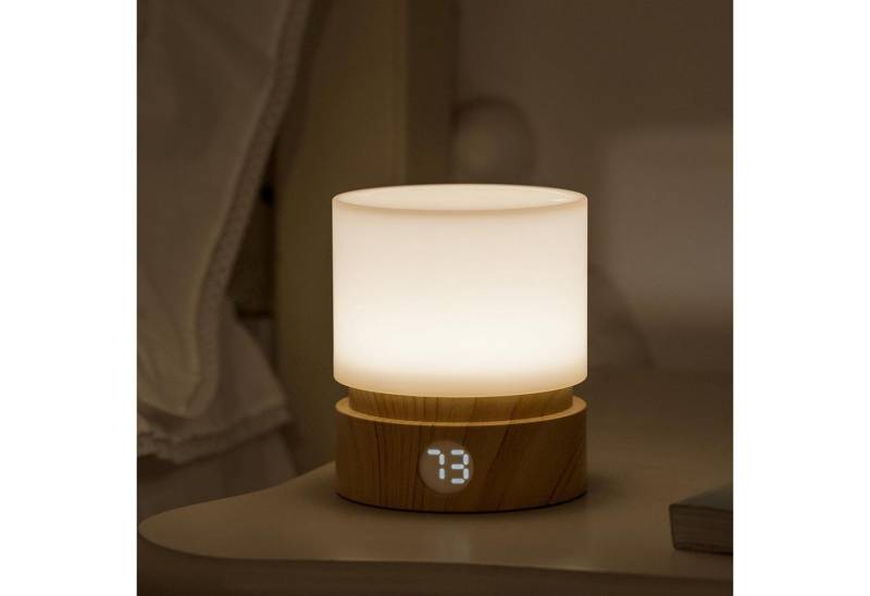 OKWISH LED Nachttischlampe Akku Nachtlicht Kinder Tischlampe Nachtlampe Stilllicht Schlaflichter, Dimmbar, LED fest integriert, Warmweiß, 1200mAh Wiederaufladbar Leuchte mit Timer Mini-Display mit Ladekabel von OKWISH