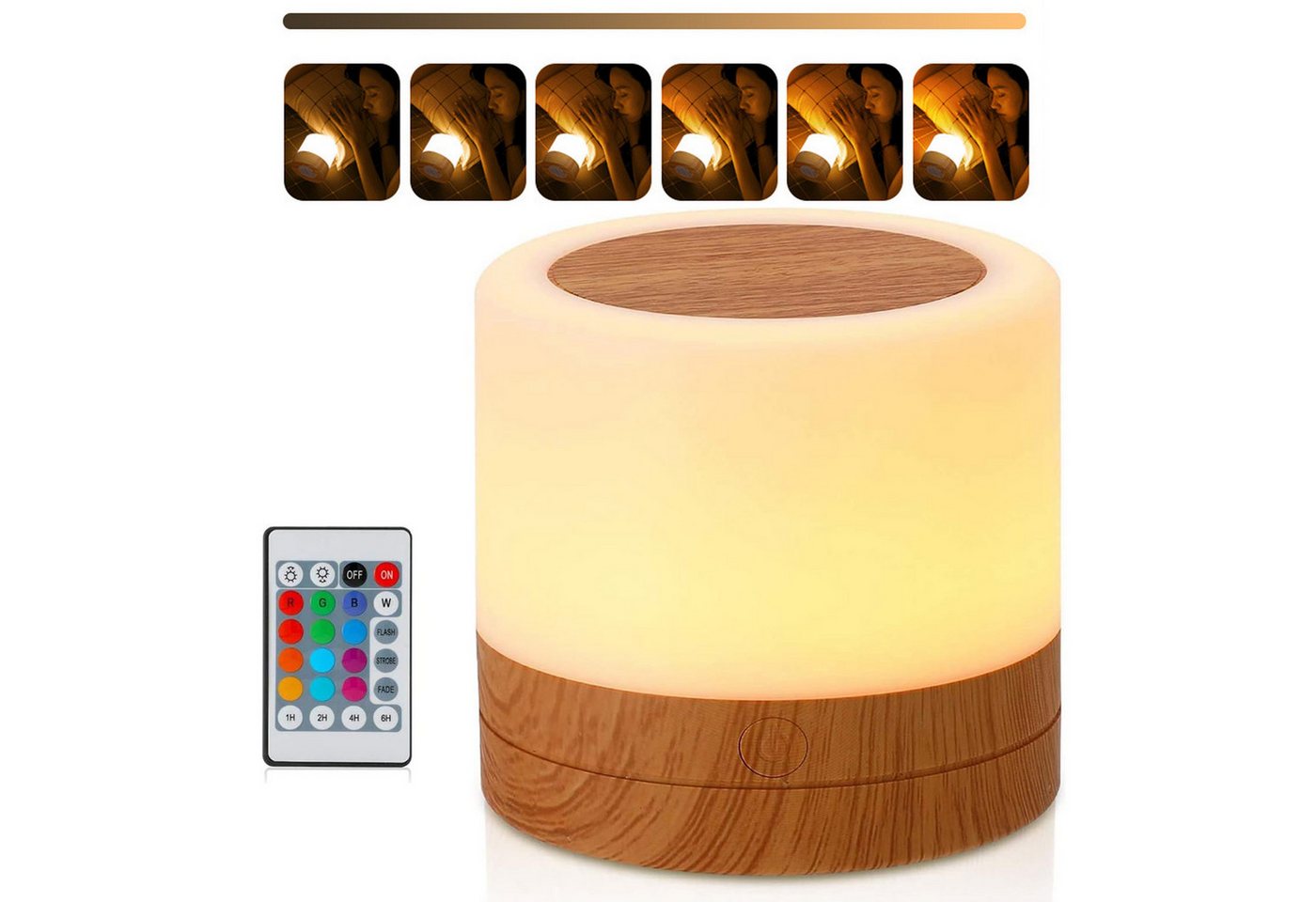 OKWISH LED Nachttischlampe LED Nachtlicht Dimmbare Helligkeit mit Touch Fernbedienung, mit Timing Funktion, LED fest integriert, RGB, USB wiederaufladbar tragbar ideal für Kinderzimmer Schlafzimmer von OKWISH