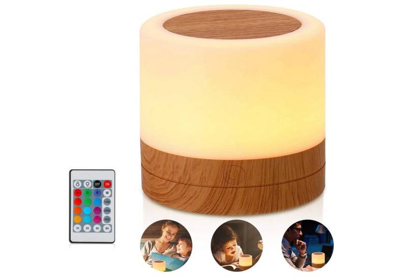 OKWISH LED Nachttischlampe LED Nachtlicht Dimmbare Helligkeit mit Touch Fernbedienung, mit Timing Funktion, LED fest integriert, RGB, USB wiederaufladbar tragbar ideal für Kinderzimmer Schlafzimmer von OKWISH