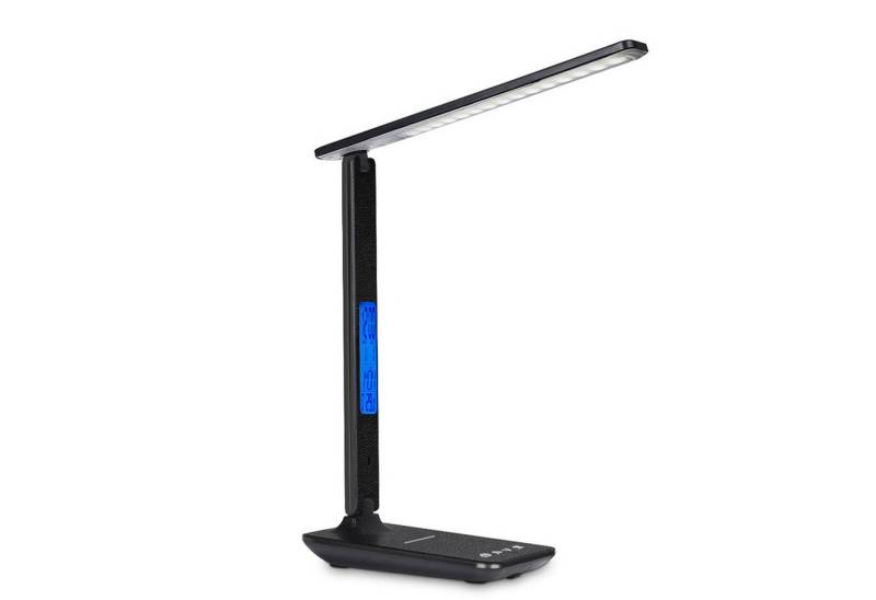 OKWISH LED Schreibtischlampe Nachttischlampe Tischlampe Tisch Lampe Leuchte Schlafzimmer USB-Ladung, Ladestation für Handy, LED fest integriert, 3 Farbtemperaturen, verstellbar 5 Helligkeitsstufen Kalender Wecker wireless Ladestation von OKWISH