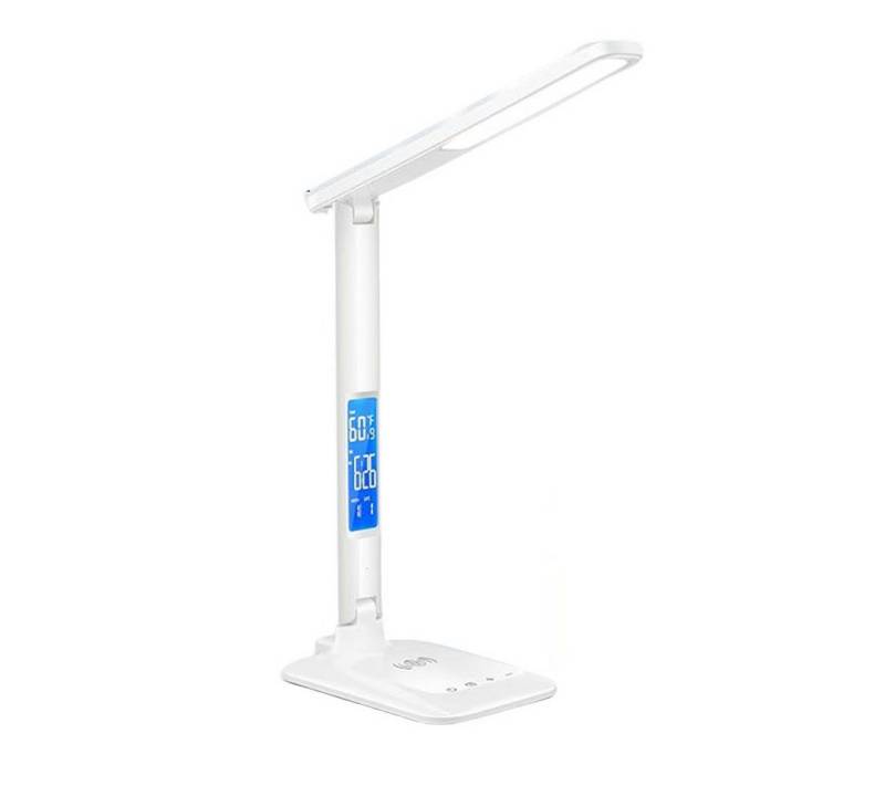 OKWISH LED Schreibtischlampe Nachttischlampe Tischlampe Tisch Lampe Leuchte Schlafzimmer USB-Ladung, Ladestation für Handy, LED fest integriert, 3 Farbtemperaturen, verstellbar 5 Helligkeitsstufen Kalender Wecker wireless Ladestation von OKWISH