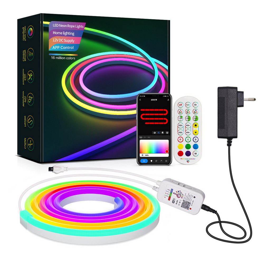 OKWISH LED Stripe 5M RGB LED Strip Set LED Streifen Lichtband Bluetooth via App Dimmbar, Selbstklebend Lichterkette Fernbedienung Musik Sync Party Zimmer Küche von OKWISH