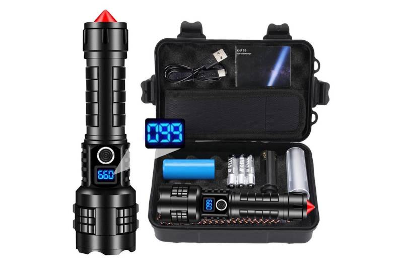 OKWISH LED Taschenlampe Akku LED Taktische Taschenlampen Handlampe 10000 Lumen Superhell Stark (Batteriebetrieben aus Aluminium mit 5000-Lithiumbatterie LCD Anzeige, 5 Lichtmodi mit Nothammer und Powerbank-Funktion IPX5 Wasserdicht), für Camping Wandern Outdoor Notfälle Abenteuerurlaub Bergsteigen usw von OKWISH
