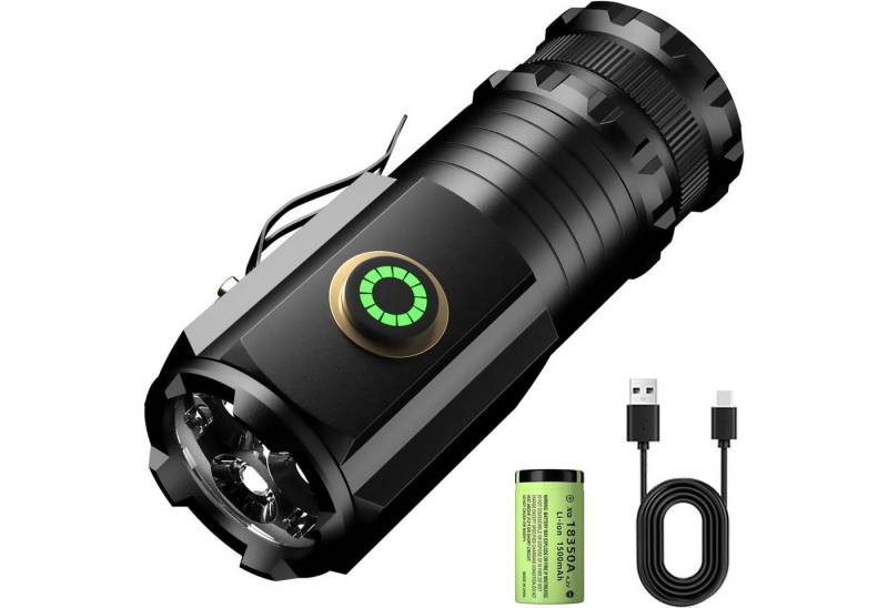 OKWISH LED Taschenlampe Superhelle Klein LED Taschenlampen Mini Torch Handlampe 1600 Lumen (Taktische Taschenlampe aus Aluminium mit 18350-Lithiumbatterie, 1-St., 5 Lichtmodi und Langer Betriebsdauer USB Aufladbar IPX6 Wasserdicht), für Camping Wandern Outdoor Notfälle Abenteuerurlaub Bergsteigen usw von OKWISH