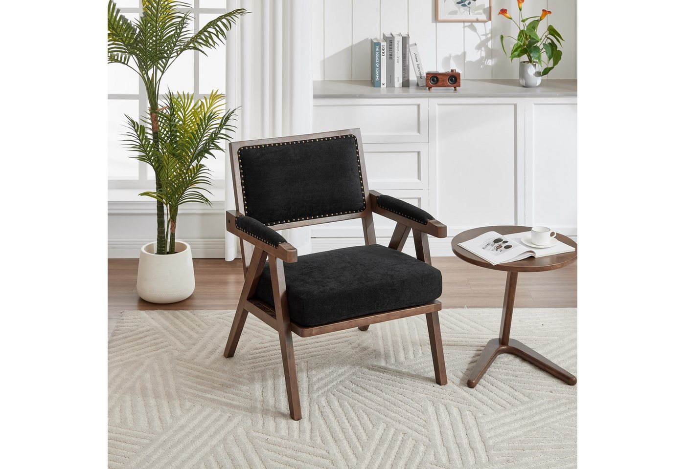 OKWISH Loungesessel Esszimmerstuhl Polsterstuhl (mit Armlehnen und Holzrahmen, verdicktem Sitzkissen, robust bis 250kg) von OKWISH