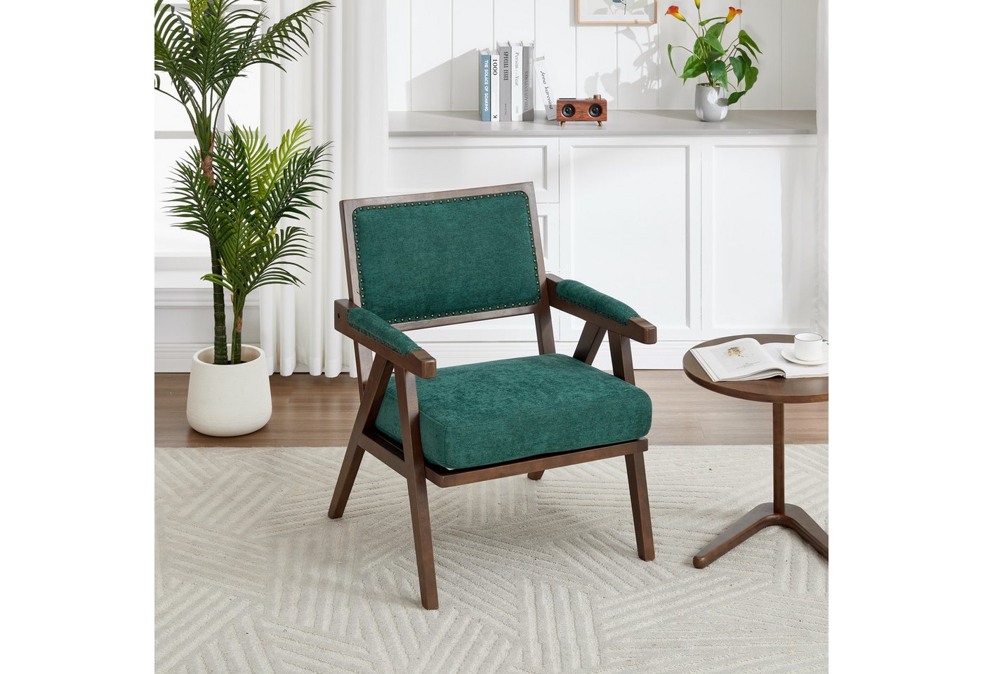 OKWISH Loungesessel Esszimmerstuhl Polsterstuhl (mit Armlehnen und Holzrahmen, verdicktem Sitzkissen, robust bis 250kg) von OKWISH